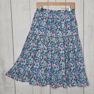 VTG 70s JCPenney Pink/Blue Floral Prairie Midi Skirt, sz 13 (27" waist)